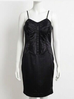 Oboe Black Spaghetti Straps Satin LBD Dress sz Large
